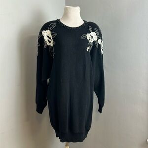 Vintage 80’s Black Sequins Sweater Dress Sz M
